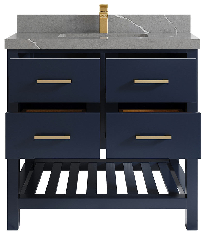 Parker 36 Single Sink Bath Vanity in Navy Blue  2" Piatra Gray