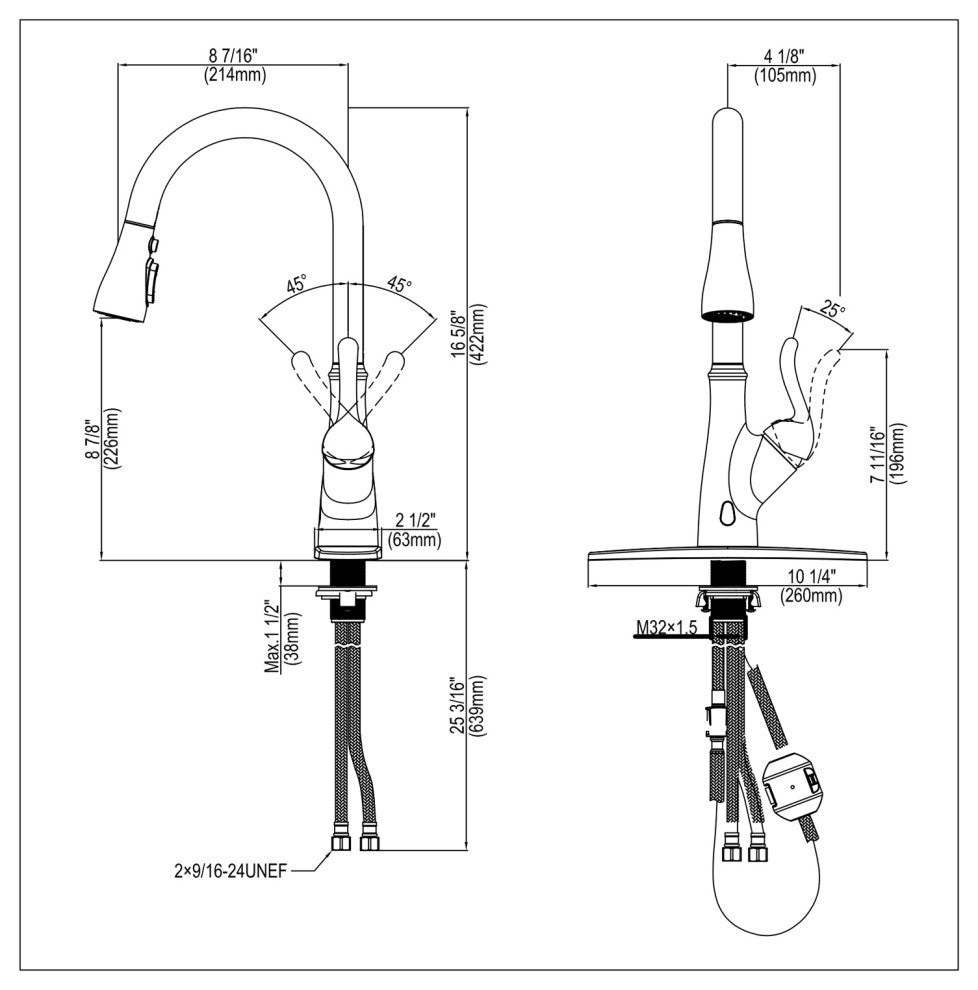 Single Handle Deck Mounted High Arc Pull Down Touchless Kitchen Faucet, Brushed