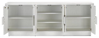White background; full product view with interior shelves visible through open doors.