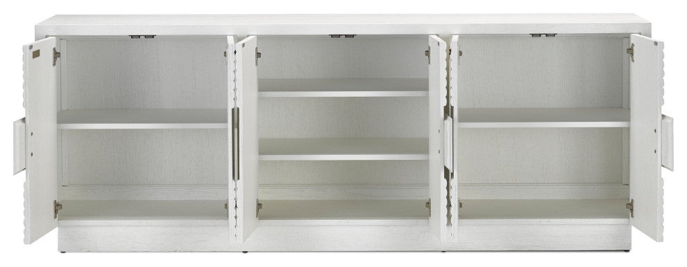White background; full product view with interior shelves visible through open doors.