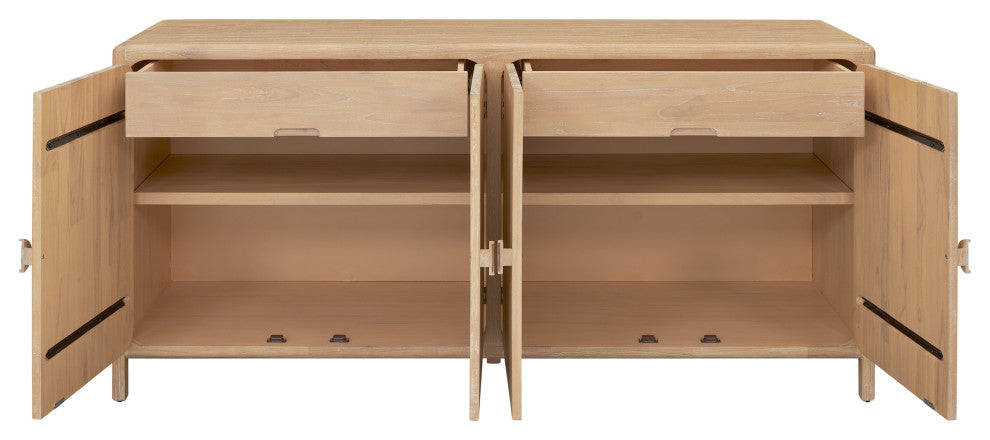 Hansville Sideboard 4 Doors With 2 Inner Drawers, Natural Whitewash