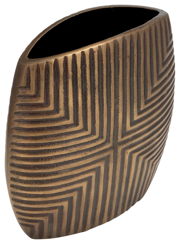 Metal, 10"H Ribbed Vase, Brass Antique