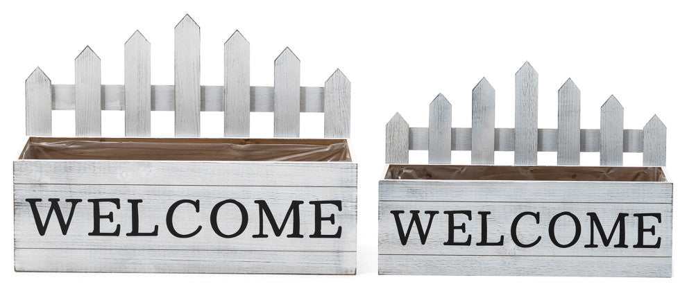 Set of 2 Fence-Inspired Planter Stands, White