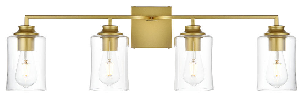 4 Light Brass And Clear Bath Sconce