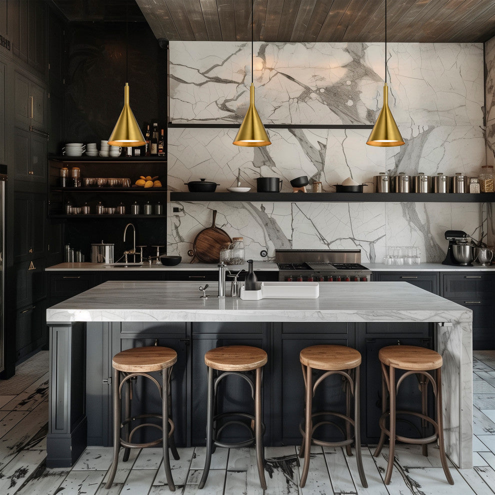 Carson 1-Light Gold Metal Cone Hanging Kitchen Pendant Light