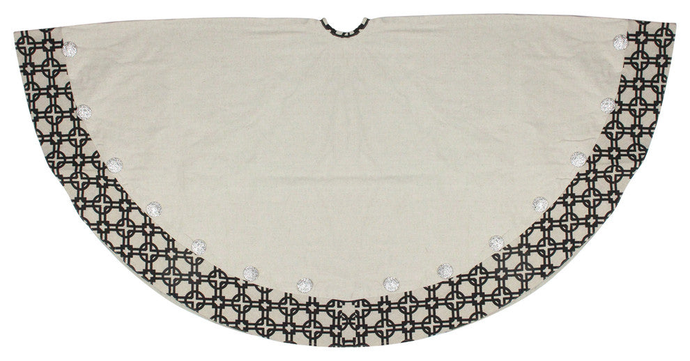 54" Glamour Time Black and Beige Rhinestone Christmas Tree Skirt