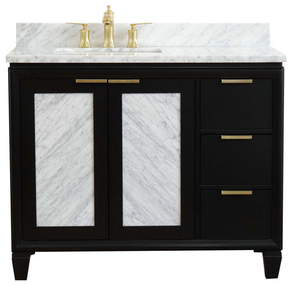 43" Single Vanity, Black Finish With White Carrara