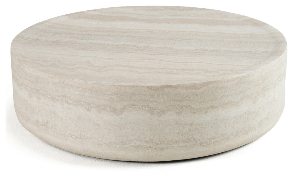 Modrest Cozad Modern Faux Travertine Round Coffee Table