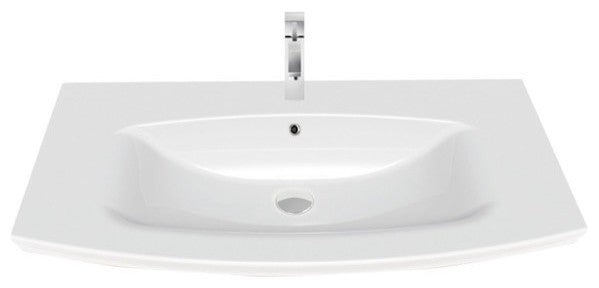 Rectangle White Ceramic Wall Mounted or Self Rimming Sink, White, One Hole