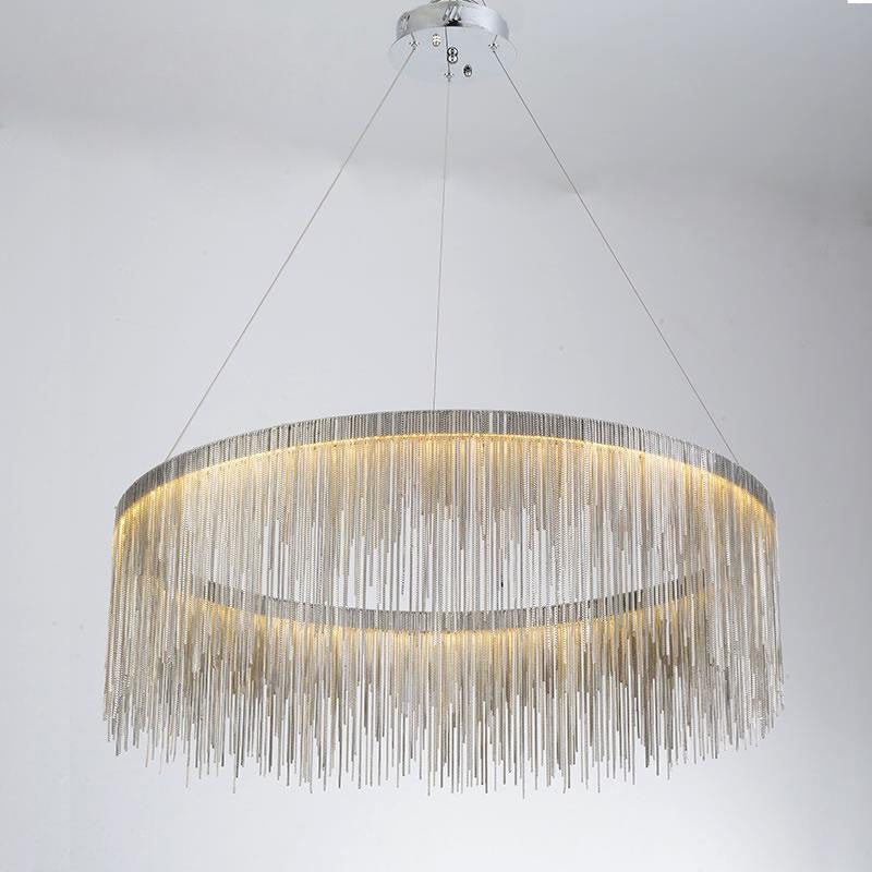 Cadena Stainless Steel Chain Tassel Chandelier, Diameter 32"