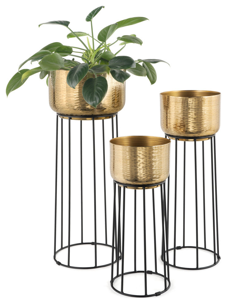 Thallo Gold Metal Floor Planters, Set of 3