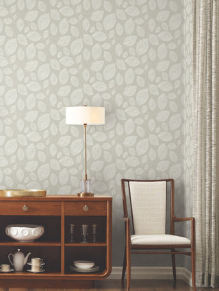 Taupe Contoured Leaves Wallpaper