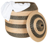Extra-Large Rattan Belly Basket, Natural and Black