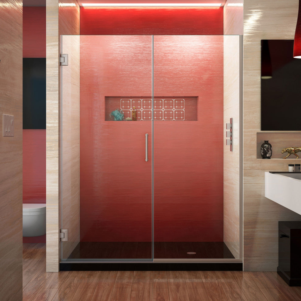 DreamLine Unidoor Plus 59" to 59.5"x72" Hinged Shower Door, Brushed Nickel