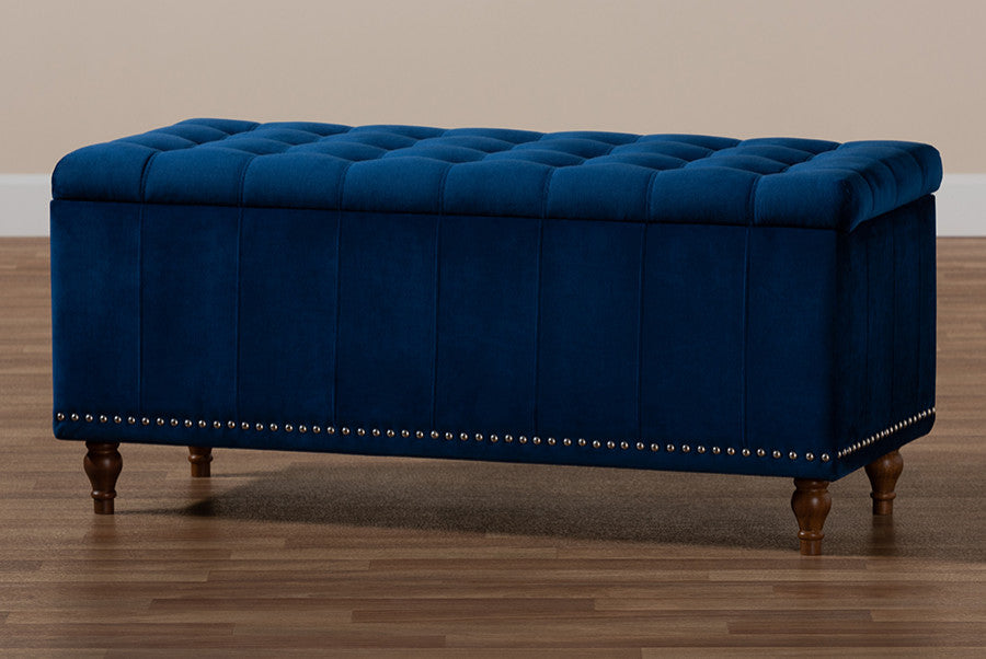 Geneva Navy Blue Velvet Fabric Tufted Storage Ottoman Bench