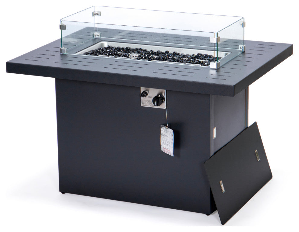 LeisureMod Chelsea Patio Aluminum Propane 44" Fire Pit Table, Black