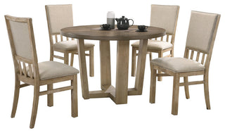 Brutus Walnut 5 Piece 47"W Round Dining Set, Wheat Colored Fabric Chairs