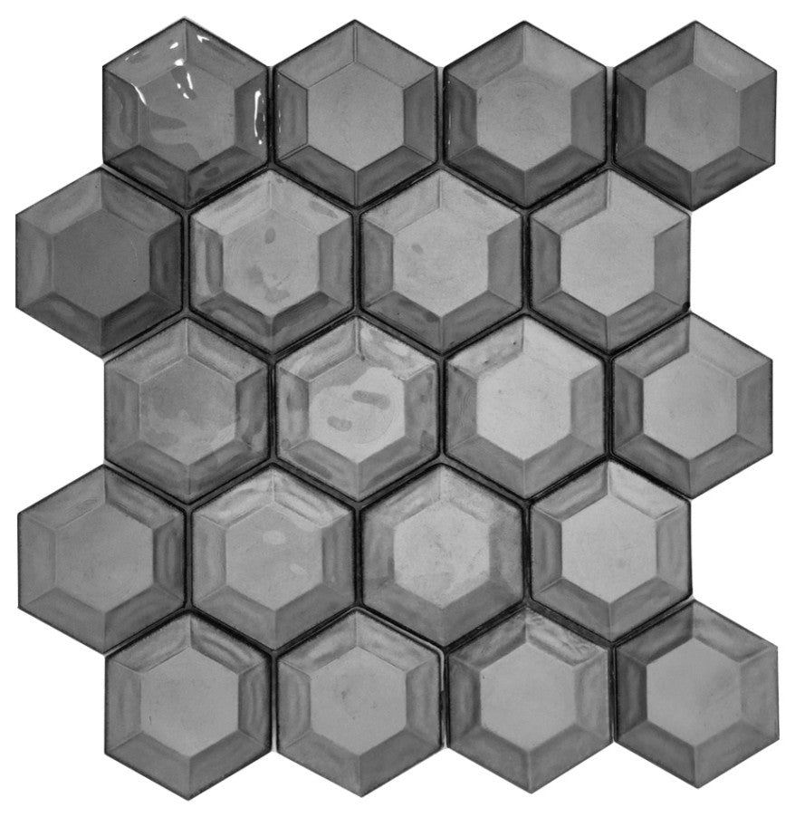 12x12 Dimensional Hexagon Glass Tile, Silver