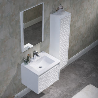Floating Bathroom Vanity Set, Glossy White, 24" With Sink, Mirror & Side Cabinet