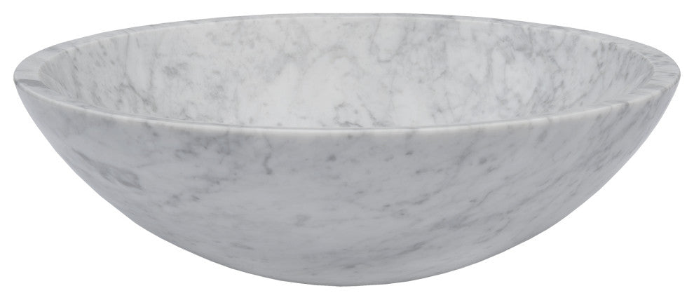 Novatto Carrara White Marble Vessel Sink and Drain, Matte Black