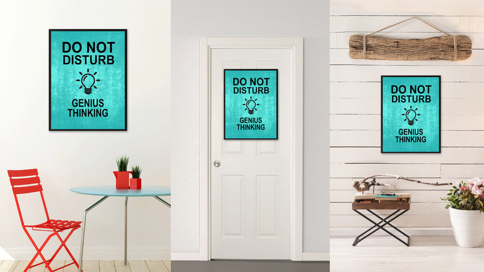 "Do Not Disturb Genius Thinking" Sign Aqua Canvas Print with Frame, 13"x17"