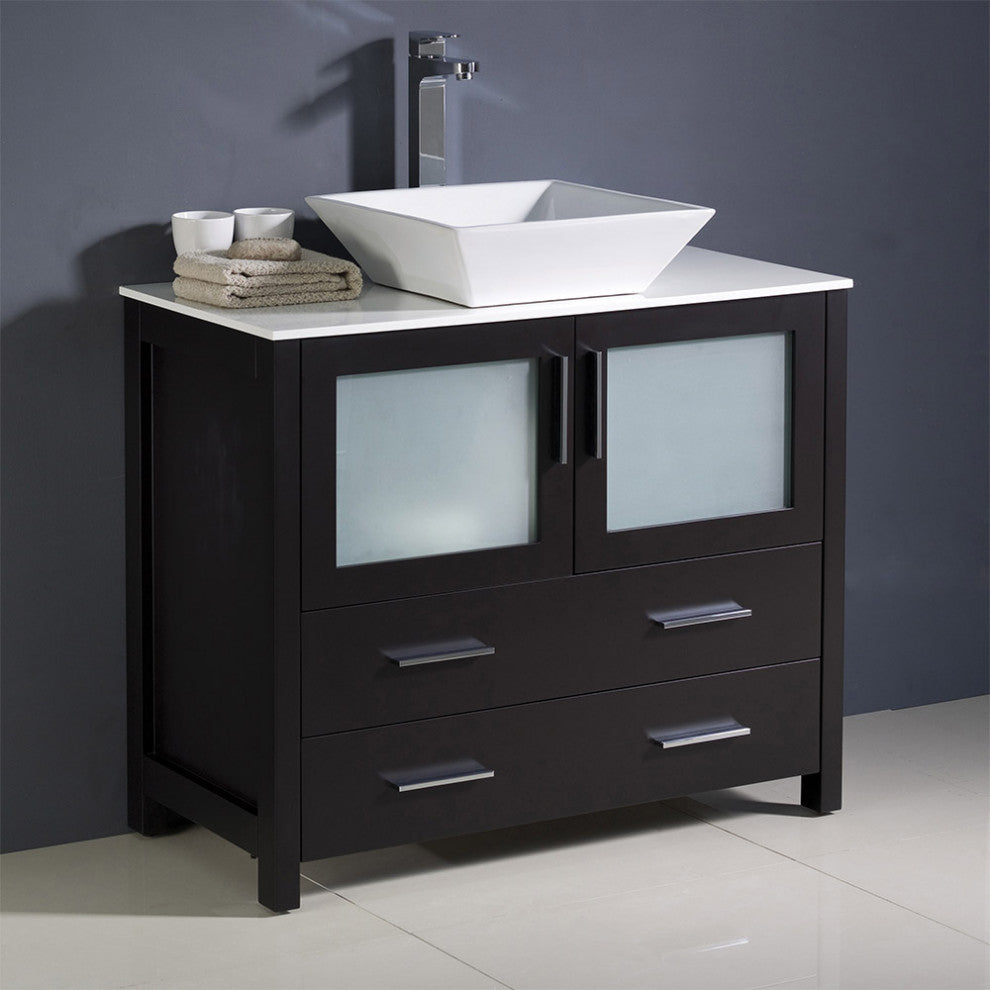 Torino 36" Bathroom Cabinet, Base: Espresso, With Top, Vessel Sink