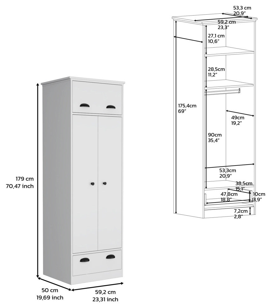 DEPOT E-SHOP Tifton Armoire with Hinged Drawer, 2-Door Cabinet and Shelf