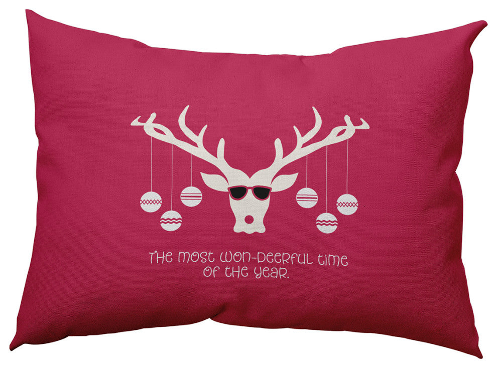 Cool Christmas Deer Accent Pillow, Holiday Pink, 14"x20"