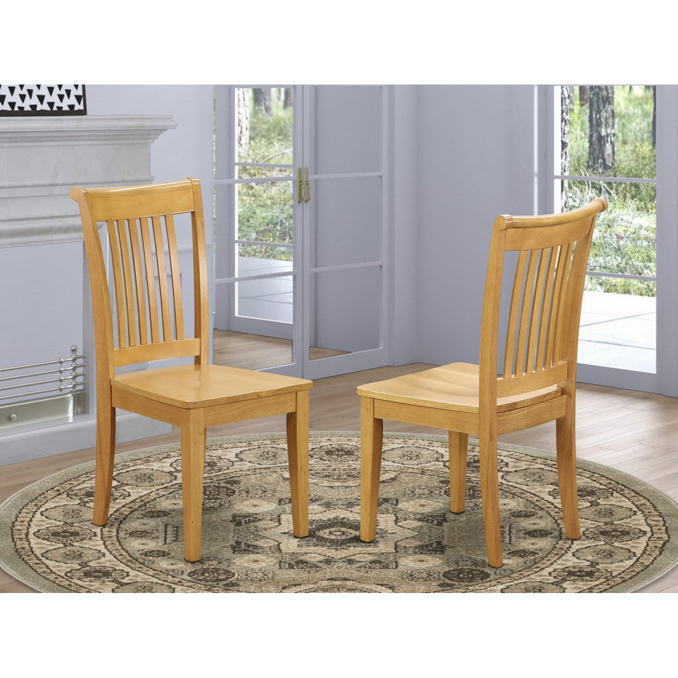 Portland Slat Back Dining Room Chair With Wood Seat, Oak Finish Set of 2