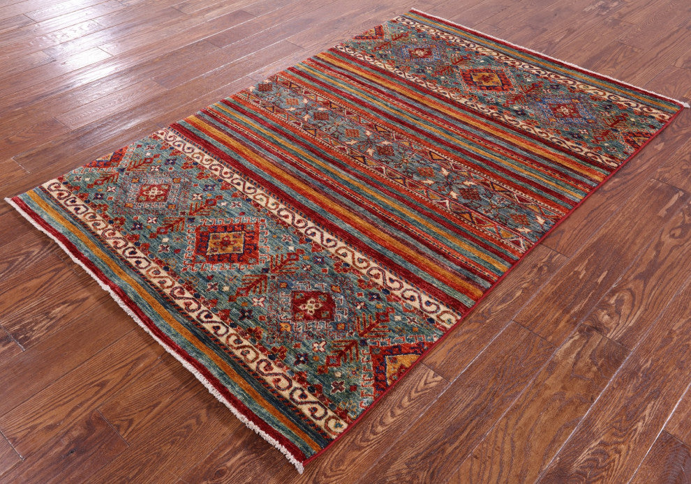 4' 0" X 6' 2" Hand Knotted Super Kazak Khorjin Rug - Q12675