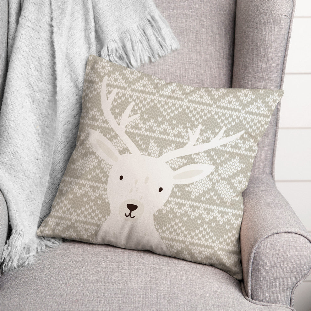 Tan Winter Deer 16x16 Spun Poly Pillow