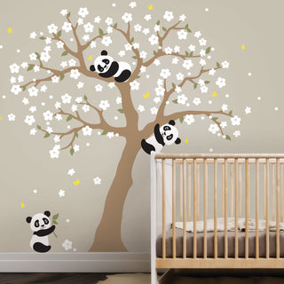 Panda and Cherry Blossom Tree Wall Decal, Scheme B