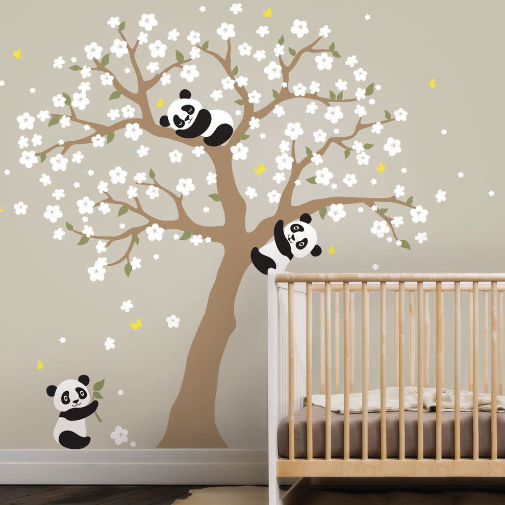 Panda and Cherry Blossom Tree Wall Decal, Scheme B