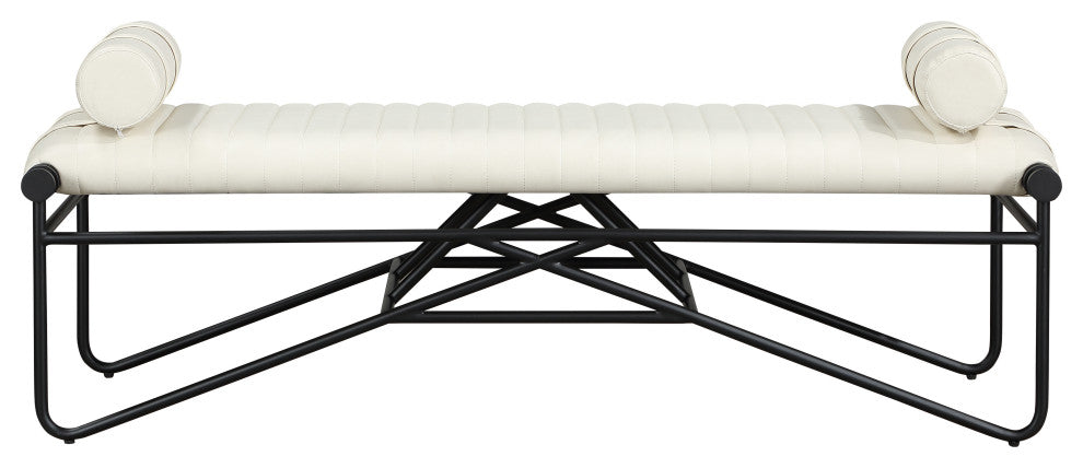 Gatsby Vegan Leather Upholstered Bench, Cream