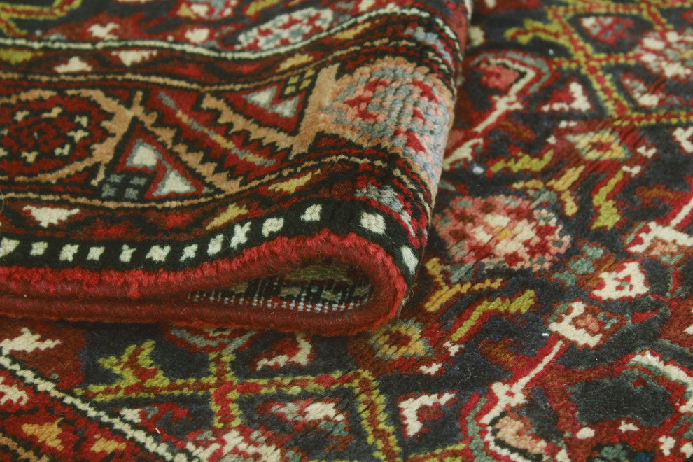 Fine Vintage Distressed Afsoon Navy/Red Runner, 3'10 x 10'10