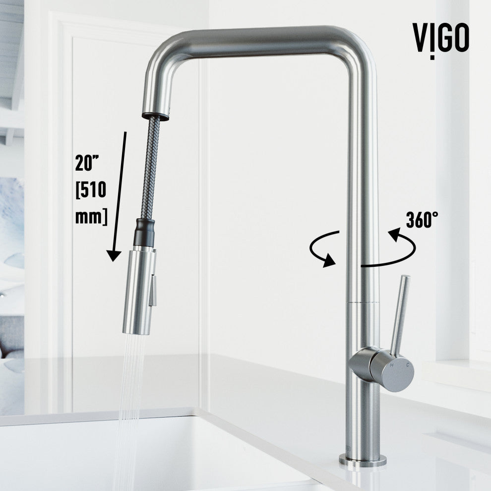 VIGO Parsons 18" H Single Handle Pull-Down Sprayer Kitchen Faucet, Stainless Steel, Without Extras