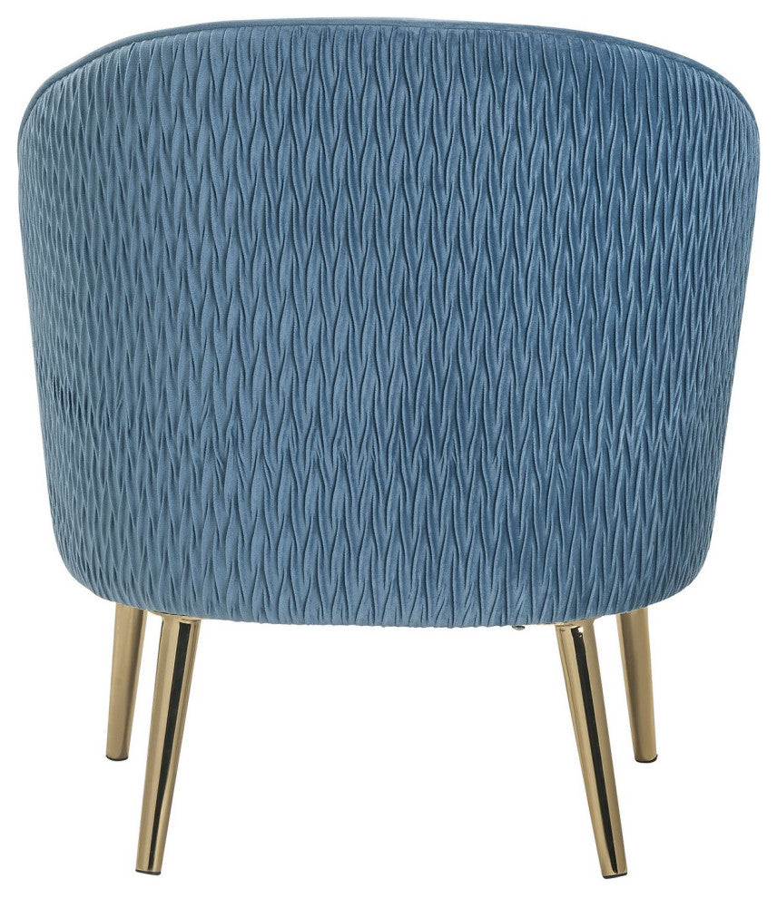 Benzara BM251110 Accent Chair With Velvet Upholstery and Metal Legs, Blue