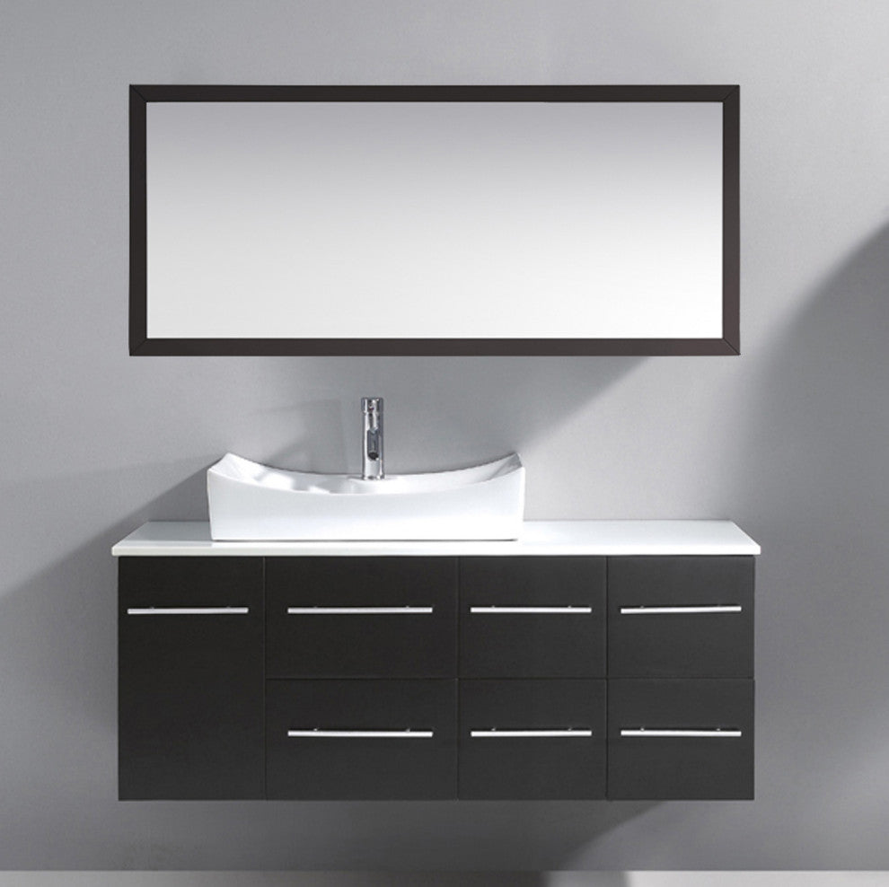 Ceanna 55" Single Bathroom Vanity Set, Espresso, White Engineered Stone Countert