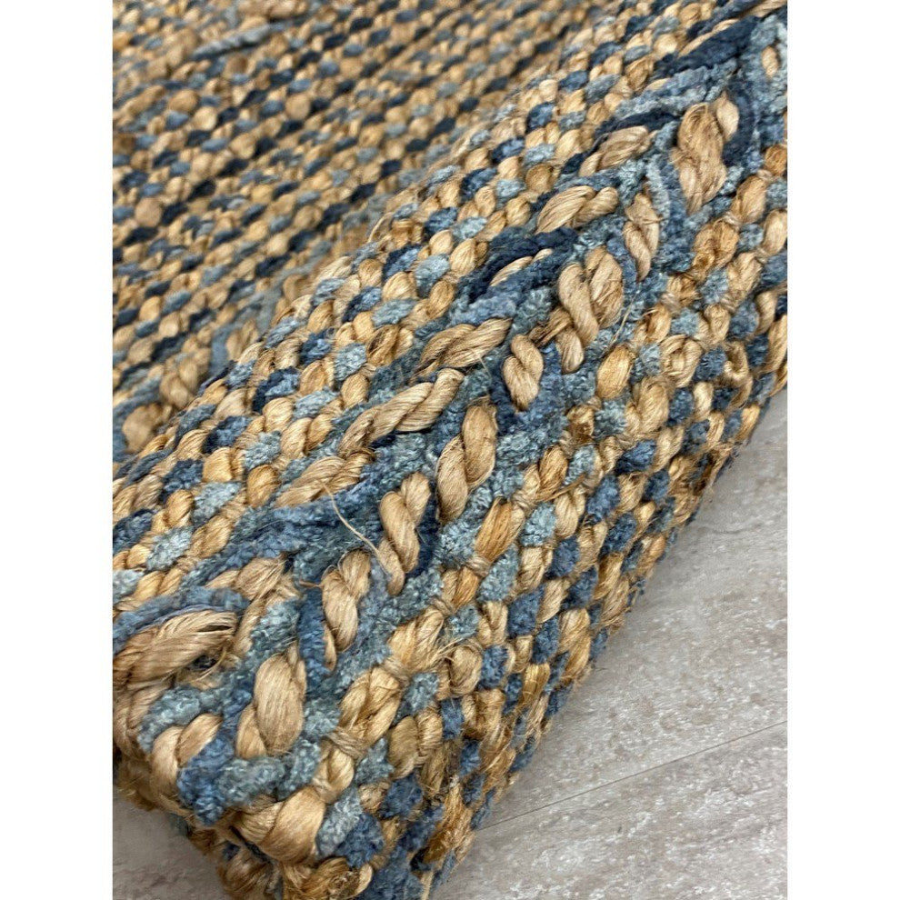 5" x 7" Blue and Tan Braided Stripe Area Rug