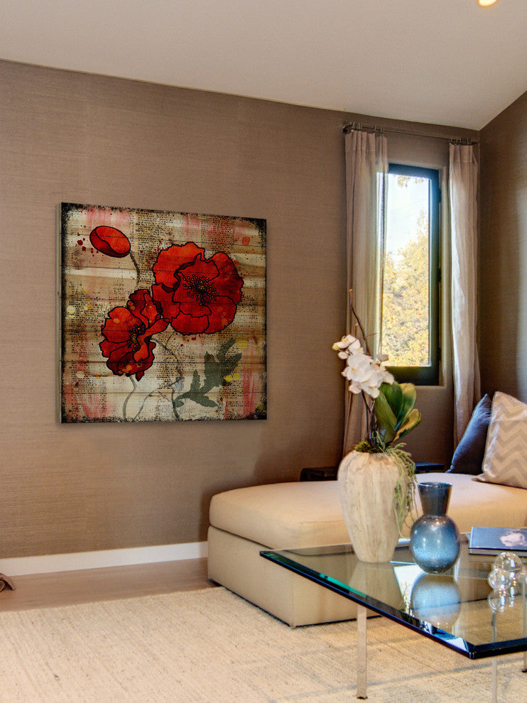 Marmont Hill, "Poppy Talk 2" by Vicki Butler Painting Print, Natural Pine Wood