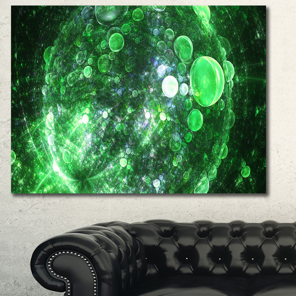 Green Fractal Planet of Bubbles, Abstract Wall Art Canvas, 40x30