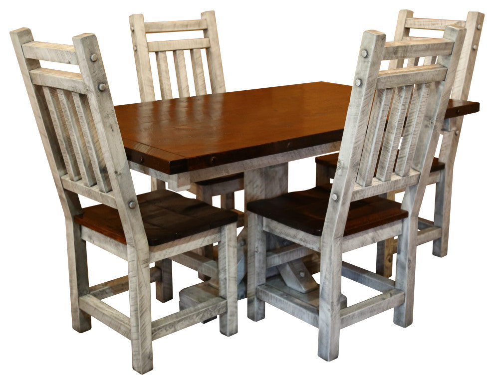 Barnwood Style Timber Peg Pedestal Dining Set, Thunder White and Michael's Cherry, 36" X 60"
