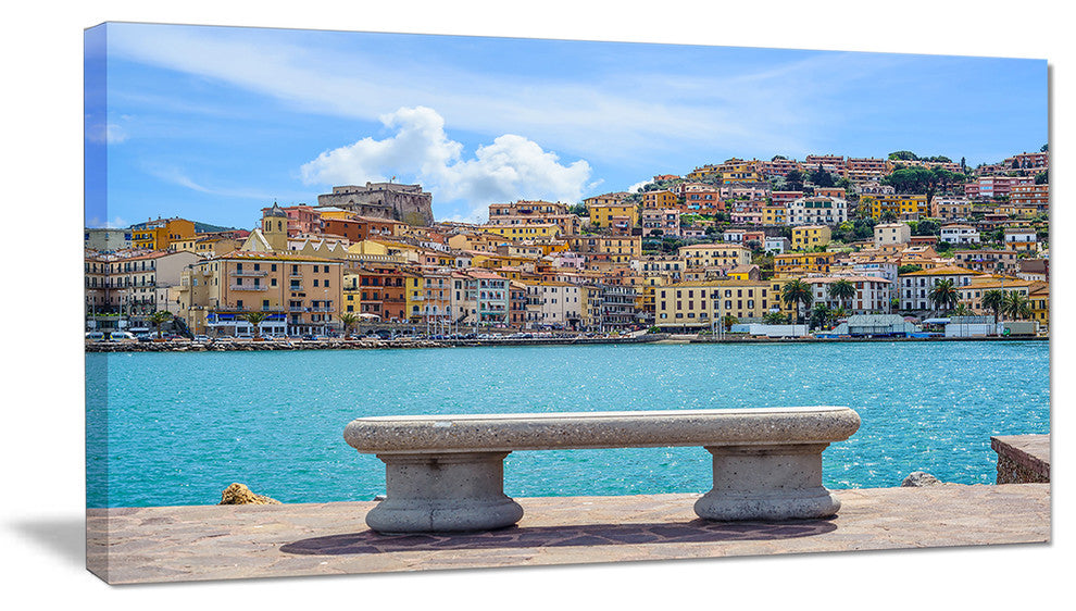 "Seafront Bench in Port Santo Stefano" Seashore Wall Art, 40"x20"