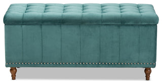 Modern Teal Blue Velvet Fabric Upholstered Button-Tufted Storage Ottoman Bench