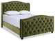 Marcella Upholstered Tufted Shelter Wingback Panel Bed, Olive Green Performance Velvet, Queen
