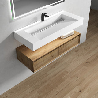 Alysa 48" Floating Bath Vanity, Acrylic Sink/Single Faucet Hole, White Oak