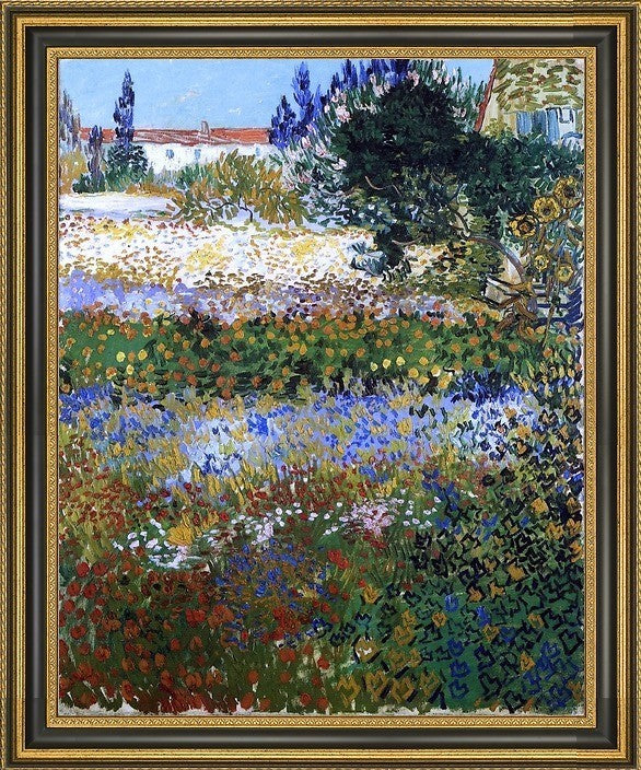Vincent Van Gogh Garden with Flowers Framed Premium Canvas Print, 20"x25"
