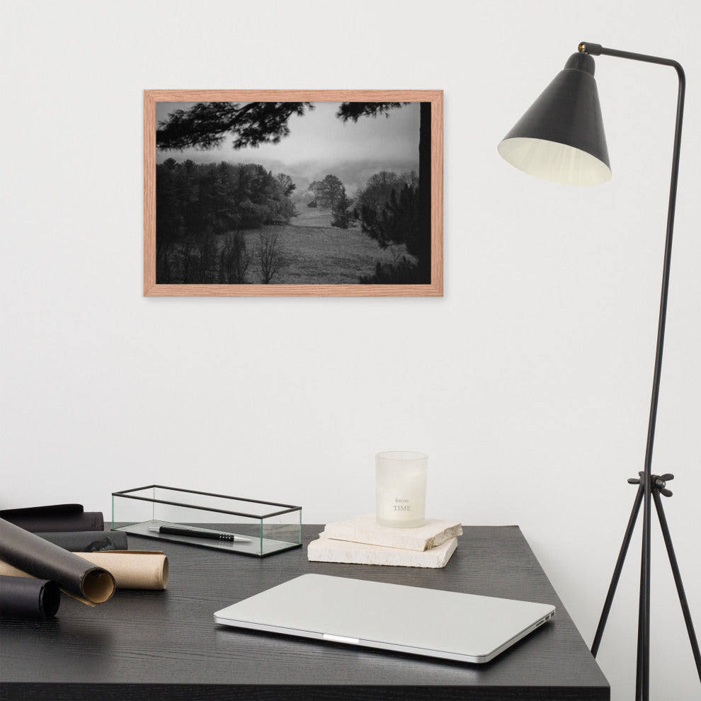 Mist of Valley Forge in Black and White Framed Photo Paper Wall Art Prints, Red Oak, 12" X 18"