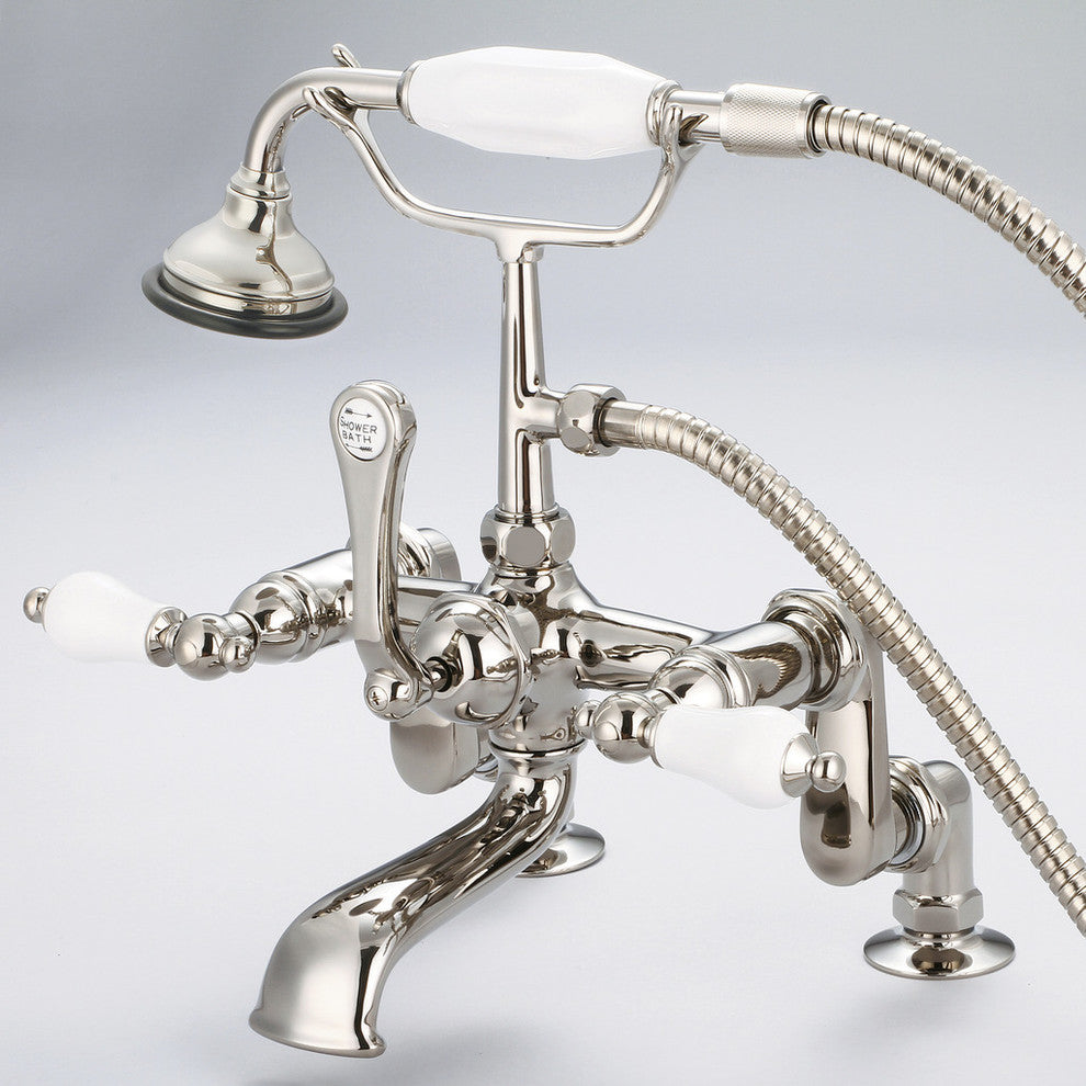 Vintage Adjustable Center Deck Mount Tub Faucet w/Handshower, Lever handles
