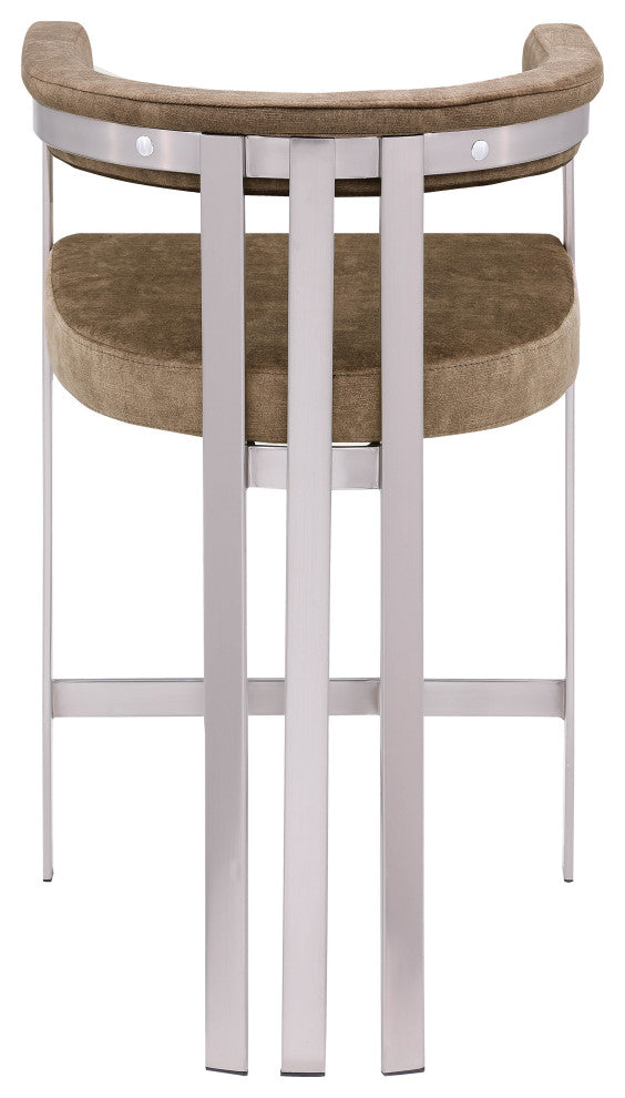 Marcello Upholstered Counter Stool, Brown, Velvet, Brushed Chrome